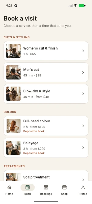 The customer app: booking a service.